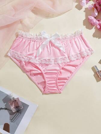 Sexiga underkläder, Ren önskan, Ung kvinna, Sensuell, Rosa tyll, Präglad spets, Mellanhög midja, Ren önskan, Lekfull fluga, Bomullsgren, Trekantstrosor.