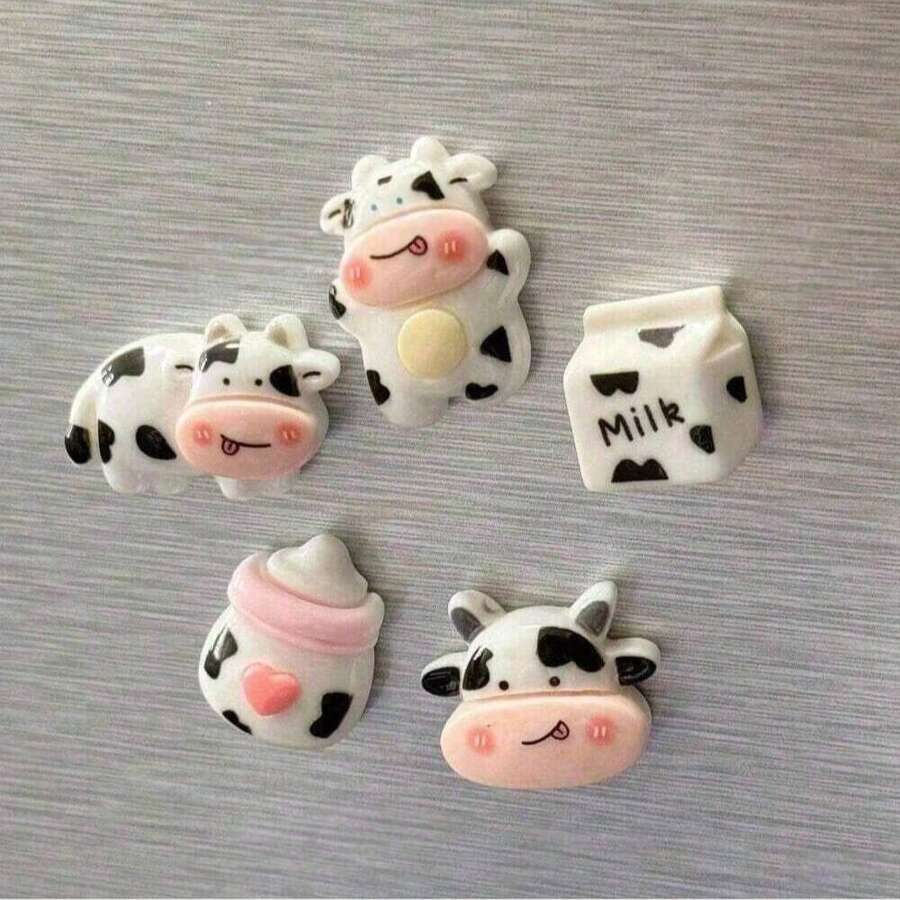5pcs/10pcs Cute Cartoon Cow Fridge Magnets, Oval Plastic Refrigerator Stickers And Whiteboard Decals, Suitable For Home And Office Decoration, Creative Educational Supplies, Magnetic Decorations - Multicolor - View 1