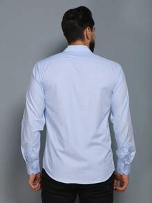 Men's Slim Fit Long-Sleeved Dress Shirt - Baby Blue - View 3