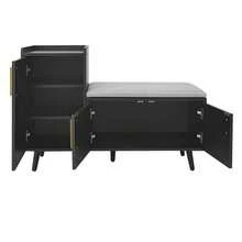 Modern Shoe Bench/Shoe Chest/Seat With Three Storage Doors, Asymmetrical Metal Handles And Multiple Storage Levels – Dimensions: W100/D34/H69 Cm - 黑色 - 查看 5