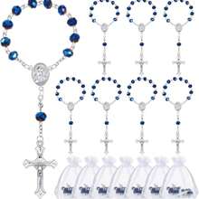 1/5/10 Sets Baptism Gift Set, With Faux Deep Blue Crystal Bracelet And Cross Pendant, Suitable For Various Party Gifts - Blue - View 1