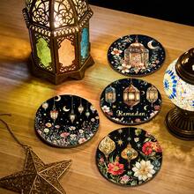 4pcs/Set Islamic Style Coasters, Featuring Vintage Lantern, Moon, Star, And Floral Patterns, Heat-Resistant Coasters Suitable For Coffee, Tea, And Other Beverages, Home And Kitchen Accessories. - Multicolor - View 1