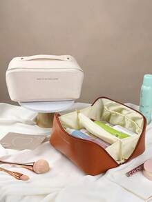 1个防水PU皮革化妆包，化妆品收纳袋，便携式洗漱包，1个防水PU护肤包，大容量双层化妆包（带隔层），宽敞洗漱包（带隔层），化妆旅行包，多功能旅行收纳包 - 彩色 - 查看 5