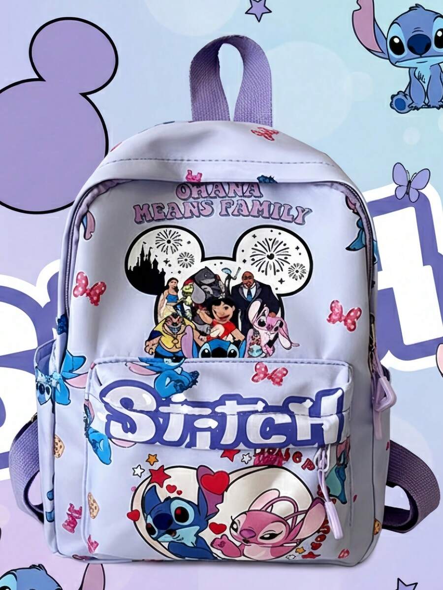 Disney Stitch Purple Backpack, Essential For Women And Fans - Fashionable Light Purple "Lilo & Stitch" Pattern Shoulder Bag - Multi-Compartment Mickey Silhouette Design Backpack - Durable And Stylish Disney Park Travel Bag - Multicolor - View 1