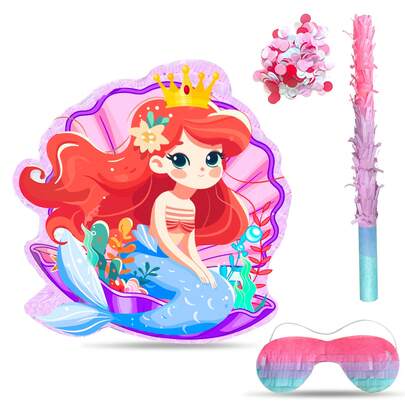 Mermaid Pinatas For Birthday Party Girl, 4-In-1 Mermaid Party Pinata With Stick Confetti And Blindfold For Mermaid Birthday Decorations, Sea Mermaid Theme Birthday Party