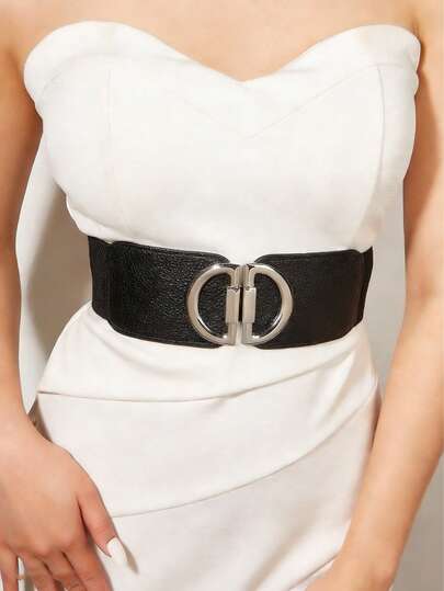 一件女士优雅D字母连衣裙，配有松紧腰带，百搭休闲装、连衣裙、裤子