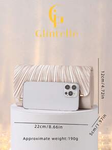 Glintelle 1件杏色时尚韩版女士金属边饰优雅晚宴包，磁扣单肩包/手拿包 - 米色 - 查看 4