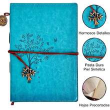 Libreta Pasta Dura Estilo Vintage, Diario con Cubierta Tipo Piel, Árbol de la Vida, Retro, Cuaderno Estilo Clásico Hoja Rayada | (Azul Cielo),37359900 - Rosa Pálido - Ver 2