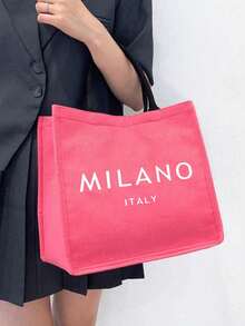 Linen Tote Bag And A Small Bag,Yoga Storage Bag, Including A "Milano Italy" Lettering Printing Tote Bag And A Printed Small Bag, Letters, Personalized Gift Package, Burlap Tote Bag