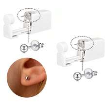 2 piezas Pistola desechable para perforar orejas - Herramienta de auto-perforación de acero inoxidable 316L con estrella de circonita cúbica | Uso indoloro en casa - Multicolor - Ver 13