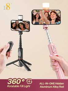 Gậy selfie kiêm chân máy D8, đèn chiếu sáng xoay 360°, chiều dài 765mm, điều khiển từ xa không dây tích hợp, chân máy di động và có thể gập lại dành cho điện thoại thông minh, phù hợp với /Android, phụ kiện thiết yếu cho kỳ nghỉ thu/đông và cắm trại. - Một cỡ - Xem 3