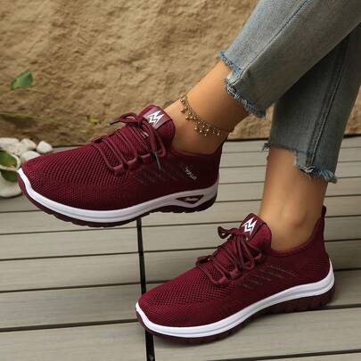 Women's New Casual Sports Shoes, Comfortable Breathable Fish Scale Pattern Low-Top Lace-Up Side Logo Mesh Shoes, Suitable For Sports, Outdoor, Running, Hiking, Daily Commute