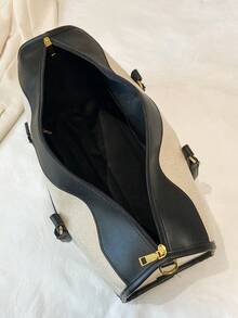 1pc Canvas Contrast Color Patchwork Fashion Duffle Bag, Unisex Travel Luggage, Suitable For Overnight Tay, Commuting, Short-Distance Travel(Small Size For Commuting, Large Size For Short-Trip) Travel Bag Luggage Bag Overnight Bag Large Capacity Durable Travel Organizer Cruise Essential Vacation Essentials For Men Women Travel Essential Holiday Essential Travel Must Haves - Blue - View 7