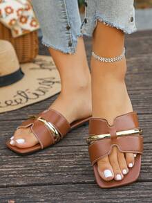 女士套脚鞋 35-43码，优雅纯色方头休闲乐福鞋，适合办公室和户外穿着，春秋新品 - 銹棕色PU - 查看 3