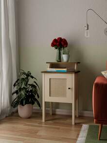 Mesa de Apoio/ Mesa de Cabeceira Retrô com 1 Porta Charlote Artely Pinho e Branco - Caramelo - Visão 2