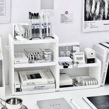 1pc Ins Style Hollow Double-Layer Desktop Storage Rack, Pegboard Hooks Pen Holder Organizer - White - View 5