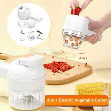 4-In-1 Rechargeable Food Processor/Stirrer, Easy To Clean, Stainless Steel Blades, Wireless Portable Vegetable Cutter, Suitable For Cutting Peppers, Garlic, Etc. - White - View 4