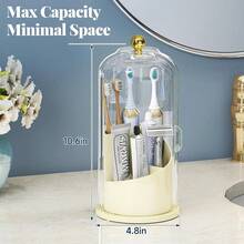 Delamu Toothbrush Holders With 360 Smooth Rotating Base, 3 Slots Bathroom Organizer Countertop With Sliding Lid, Brush Toothpaste Holder Makeup Brush Organizer For Vanity, Creamwhite,Creamwhite - Kem Trắng - Xem 3