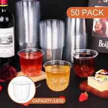KesaPlan 100 Pcs Disposable Stemless Glasses 12oz Crystal Plastic Wine Glasses Clear Classic Cup For Meeting Weddings Birthdays Cocktail Christmas Party Supplies - 透明款-50個-12盎司 - 查看 4