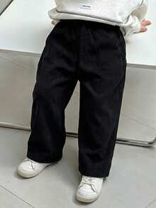 1pc Boys' Simple Solid Color Casual Soft & Comfortable Straight Leg Corduroy Pants, Suitable For Spring, Autumn & Winter - Black - View 6