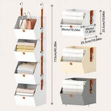 1Piece Hanging Clothes Storage Rack, Large Capacity Wardrobe Organizing Hanging Bag, Foldable Storage Bag, Clothing Classification Storage Cabinet, Suitable For Storing Underwear, Bras, Clothes, Pajamas, Underwear, Pants, Jeans, Socks, T-Shirts, Dresses, Shoes, Etc., With 4 Layers Of Detachable And Individual Use, Essential Storage Items For Bedrooms And Dormitories, Non-Woven Fabric Clothing Storage, Back To School Supplies, Dormitory Supplies, Etc - 彩色 - 查看 3