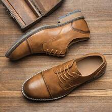 Men's Casual Shoes, Commuting & Outdoor Sports, Anti-Slip & Durable, Classic Derby Shoes, Fashionable Retro Work Boots - Ginger - View 7
