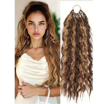 24 Inch Long Wavy Ponytail Wig, Suitable For Women - High Temperature Synthetic Fiber, Brown Ombre To Golden, Adjustable Strap, Adds Volume And Style, Suitable For Daily Wear Or Special Occasions