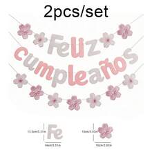 Colorful Pink Green Retro "Feliz Cumpleanos" (Happy Birthday In Spanish) Party Backdrop Wall Decor Pennant Hanging Banner - Multicolor - View 5