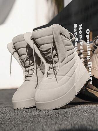 Men's Fashionable Niche American Street Style High-Top Lace-Up Snow Boots, High-Density Soles, Warm Lining, Multi-Scenario Wear For Winter, Performance, Outdoor, Street Photography