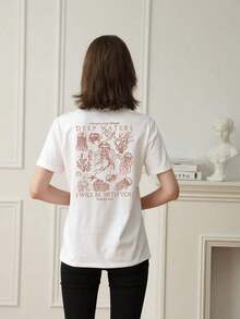 Casual T-Shirt 2026 Marine Animal Print Jellyfish Coral And Phrase Deep Waters Short Sleeve Beach Style Clothing Unisex - 白色 2 - 查看 2