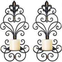 Set Of 2 Wall Sconces Candle Holders Metal Wall Decoration Hanging Wall Mounted Candle Sconces For Home Decor Bedroom Dining Room, Antique Gold - 古董黑-1 - 查看 1