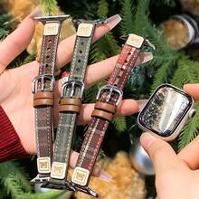 Herbst/Winter Mode kariertes Uhrenarmband, mit Weihnachtselementen angereichert, neujahrsrote und grüne Farbe, kariertes Atmosphärendesign, retro hochwertig, voller Vitalität und jugendlichem Geist. Passend für 38mm, 40mm, 41mm, 42mm, 44mm, 45mm und 49mm Bänder, kompatibel mit Apple 11/10/9/8/7/6/4/3/2/1 SE Ultra Series Smartwatches, süßer Bär kariertes Armband für Frauen, Smartwatch Ersatz Schmuckzubehör Schnallengurt