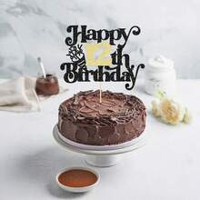 1 Stück Glitzer Happy Birthday Tortenaufsatz, Jubiläumskuchendeko für 10./12. Jahrestag, Hochzeitsparty, Cupcake Dekorationen Schwarz Gold - Verschiedenfarbig - Übersicht 9