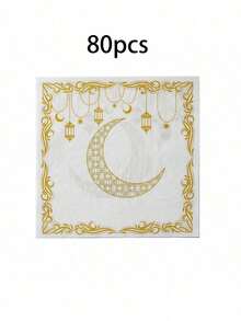 10/20/30/50/60/80/100 piezas Servilletas de papel desechables con tema de la luna y Ramadán - Doble capa - Ideal para fiestas de Ramadán y decoración de mesa festiva, también adecuado para la cocina, el comedor y la decoración del Festival de Mediados de Otoño - Multicolor - Ver 20