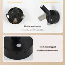 LED Magnetic Wall Light, Wall Light With Rechargeable Battery, Human Motion Sensor Spotlight, Powered By The Spotlight, Spotlight Light Source With 3 Brightness Levels, Adjustable Angle, Touch And Remote Control, For Lighting Of Wall Art. Ideal For Bedside Reading, Hallway Motion Sensing, And Emergency Lighting.