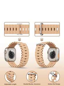 1pc Unisex Ocean-Themed Soft Silicone Sports Replacement Watch Band Strap Compatible With Apple Watch 38mm 40mm 41mm 42mm 44mm 45mm 49mm, Watch Ultra SE Series 8 7 6 5 4 3 2 1 - Milk Tea - View 3