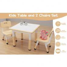 Conjunto de mesa y sillas infantiles (3 piezas), incluye dos sillas, regulables en altura, adecuado para habitaciones infantiles, salas de juegos y jardines de infancia. - Albaricoque - Ver 8