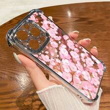 1pcs Pink Cherry Blossom Phone Case Compatible With Apple Phone17ProMax 16 15 14Plus 11 12 13 ProMax Xs Max XS X, Antidrop Phone Case, Camera Protection Phone Case, Vintage, Minimalist Aesthetic, Cute, Elegant, Can Be Given To Friends, You Can Give It To Yourself - 銀色 - 查看 2
