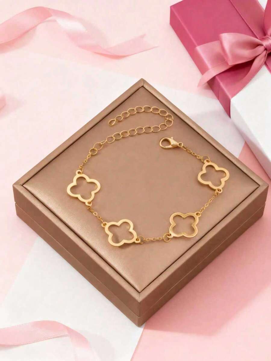 1 pieza Trébol de cuatro hojas hueco de moda clásico y versátil, regalo perfecto - hueco dorado - Ver 1