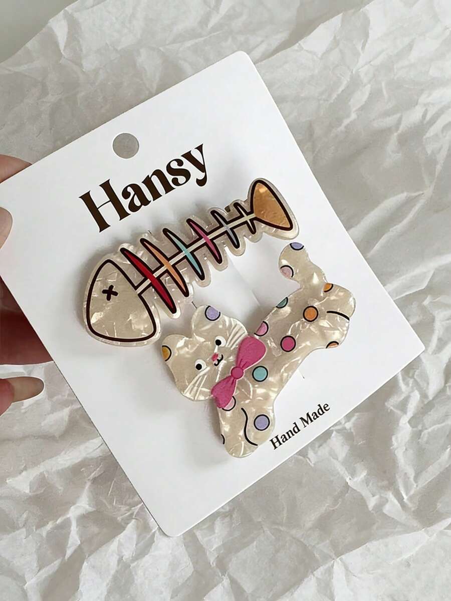2pcs Cute Cat Animal Hair Clips, Adorable Fun Hair Accessories For Women, Suitable For Daily Wear, Gatherings With Friends,Hair Slide,Claw Clips - Multicolor - View 1