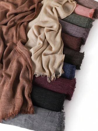 1 st. enfärgad veckad halsduk med tofs för kvinnor, vardaglig huvudduk, solskydd och varm sjal/hijab