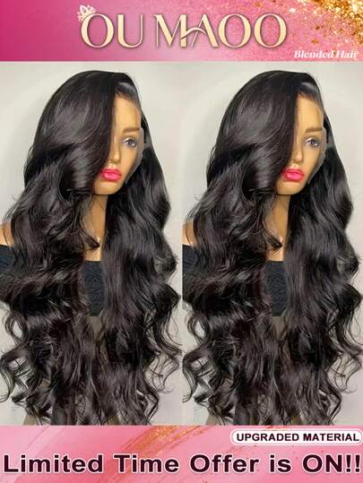 13x4/13x6高清透明蕾丝前假发，真人发混纺，自然波浪卷，34英寸 - 200%密度，预先拔毛，无需胶水，自然发际线，佩戴方便，柔软波浪纹理，透气蕾丝，完美贴合肌肤，打造逼真蓬松造型，适合日常、派对或约会 | 瞬间打造时尚造型必备