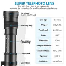 420-800mm F/8.3 Super Telephoto Lens, Manual Focus, With T Mount, Compatible With Canon RF And Nikon F Mount Cameras - Black - View 5