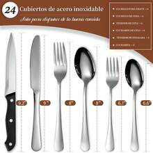 Juego De Cubiertos, 24 Piezas, Con Cuchillo Para Carne Dorado - Plateado - Ver 2