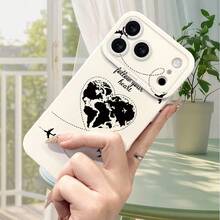 ¡Consigue una nueva funda para tu teléfono! Funda de teléfono: Nuevo patrón de corazón de tierra de otoño/invierno con elemento de avión, funda blanca anti-caída para iPhone 17/16E/16/15/14/13/12/11/XS/XR/X/7/8//Plus/Pro/Max/SE/17Air ¡Consigue una nueva funda para tu teléfono! - 1 pieza - Ver 5