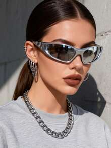 1 Set Of Women's Fashionable Eyeglass Frames, Made Of PC Plastic Material, With A Neutral Design Y2K Street Style Glasses, Suitable For Daily Wear - Multicolor - View 2