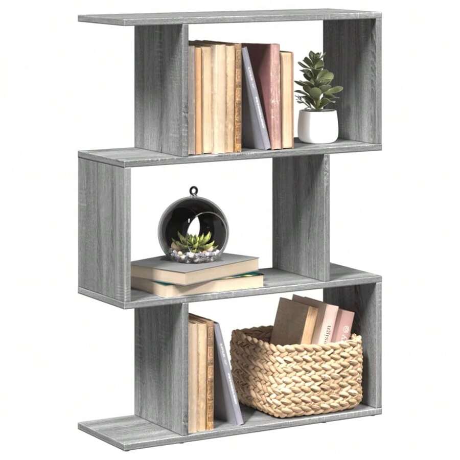 Larryhot Librería divisora 3 niveles madera gris Sonoma 70x24x97 cm, Fácil de montar, elegante y hermoso, y conveniente para almacenar artículos, es una opción ideal para el almacenamiento y la decoración del hogar. - Gris - Ver 1