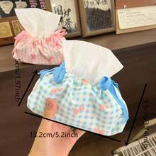 1pc Korean Ins Style Drawstring Tissue Box, Bowknot & Floral Pattern Tissue Paper Storage Bag, Home Decor Desktop Accessory - Multicolor - View 2