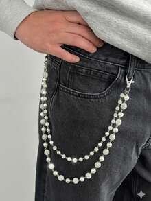 1件哥特风水钻和仿珍珠串珠多层吊坠牛仔裤链，朋克嘻哈风，度假派对，日常休闲，街拍，婚礼，摇滚派对，男女皆宜，情侣礼物，节日，生日，百搭 - 褲鏈 - 查看 10