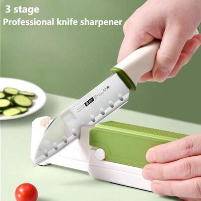 2pcs White & Green Retractable Knife Sharpener, Portable Sharpening Tool Specially Designed For Kitchen Knives, Ergonomic Design, Kitchen Tool & Accessory With Repair, Edge Sharpening, And Polishing Functions